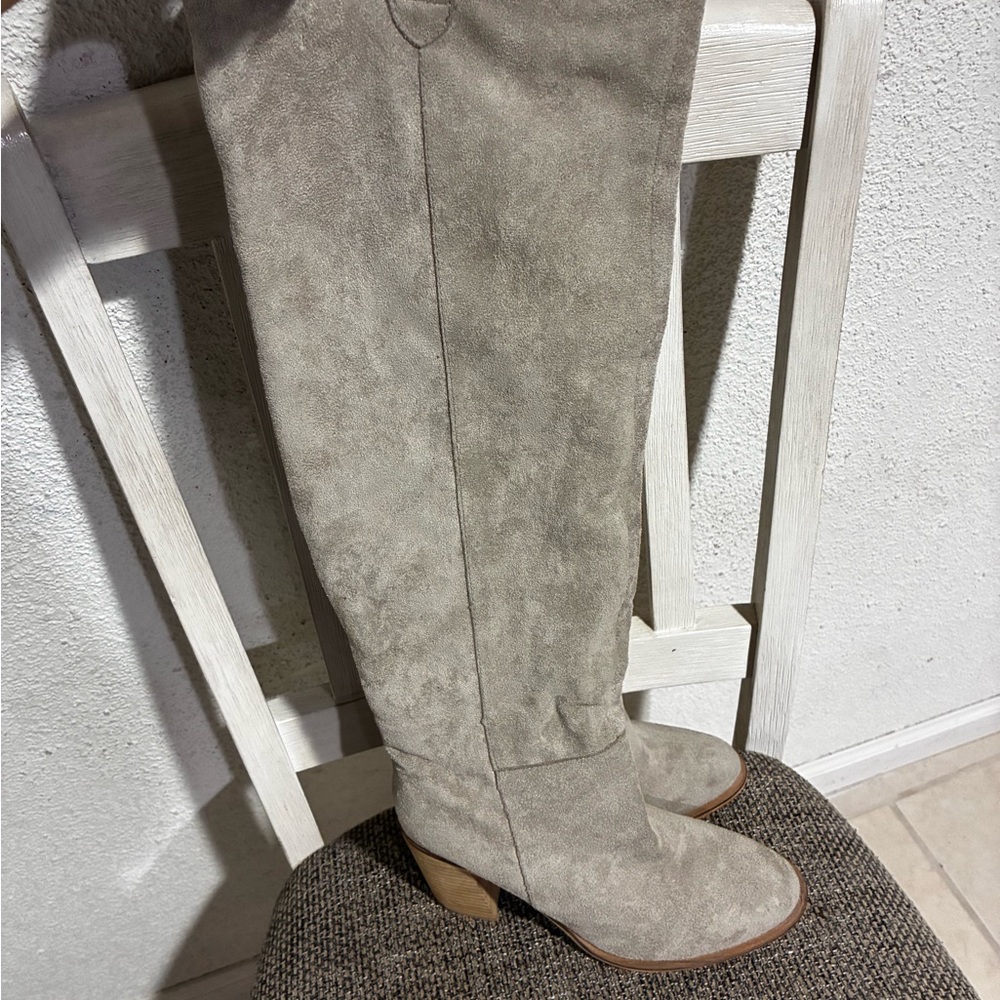 Mi.iM Over the Knee Suede Boots - Light Gray